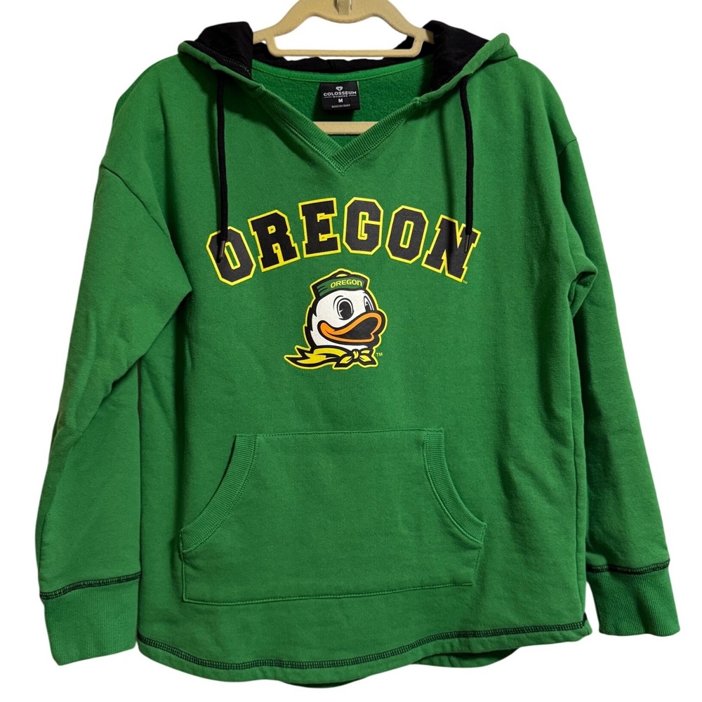 Colosseum‎ University of Oregon Ducks V-Neck Hoodie Green Womens Medium